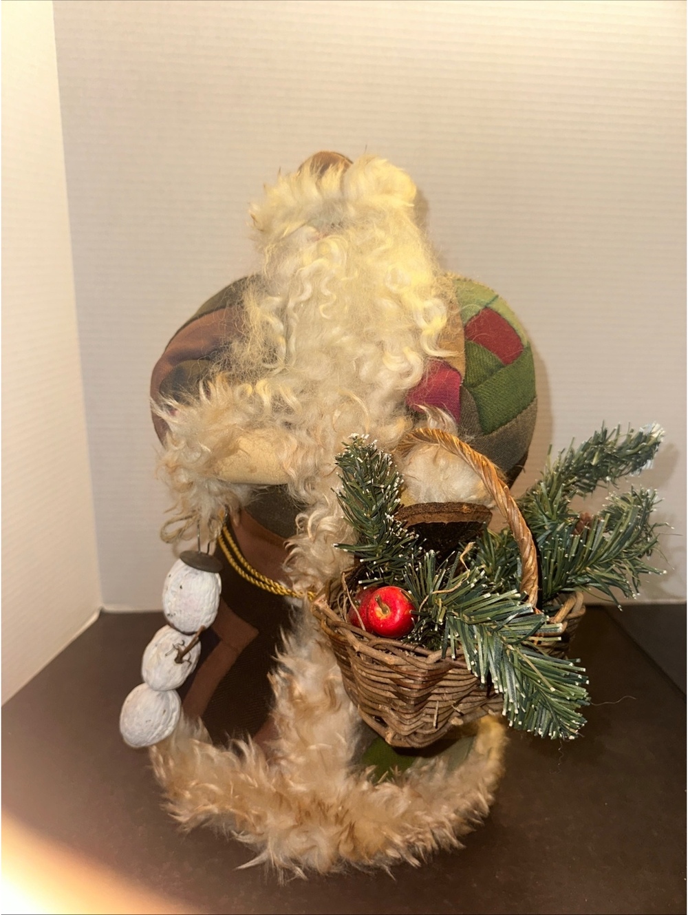 Primitive Patchwork Santa Claus 16” Christmas Doll Basket Rustic Decor